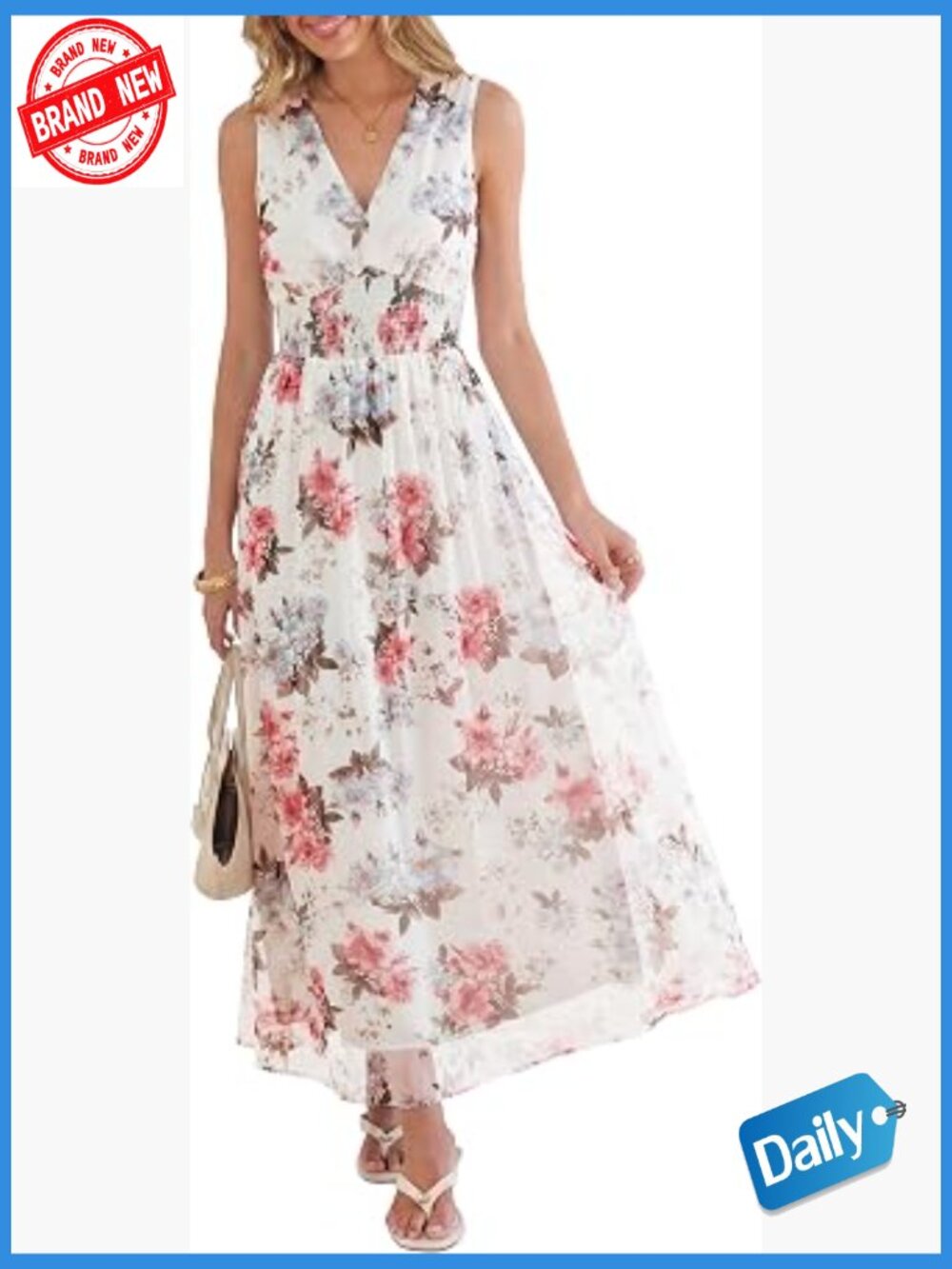 Womens Floral Maxi Dress A-Line Tulle Sleeveless V-Neck Flowy Boho Wedding Guest